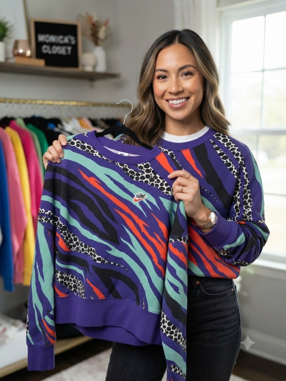Nike Purple, Teal & Orange Abstract Crewneck Sweatshirt